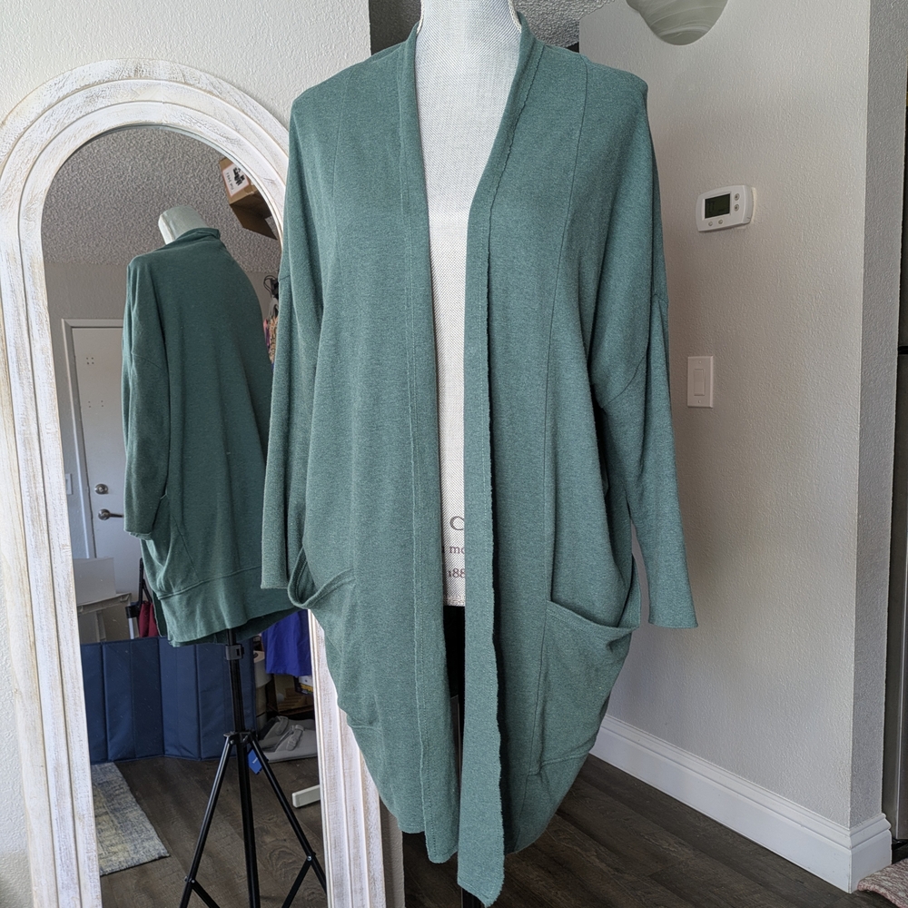 Teal Open-Front Cardigan Size XS/S Organic Cotton Jacket